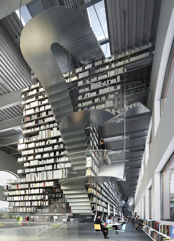 Cornell posted this seductive image of the proposed library in Rand Hall (https://twitter.com/cornellaap/media) clearly showing the four stack levels (floors), all interconnected without shaft enclosures in violation of the Building Code