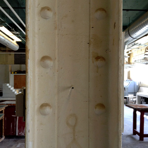 Rand Hall's first-floor column (photo by J. Ochshorn, Aug., 2015)