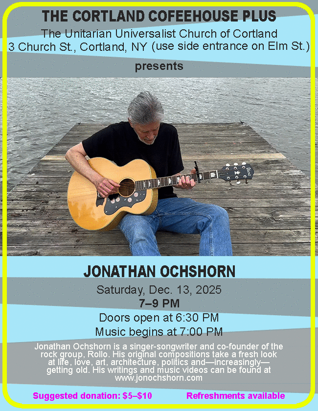 Jonathan Ochshorn playing guitar on a pier with water in the background